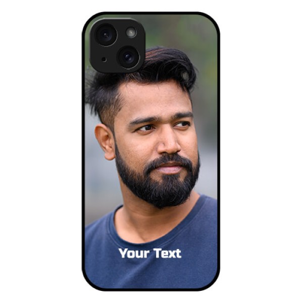 iPhone 15 Plus Custom Glass Phone Case - Photo With Text Design