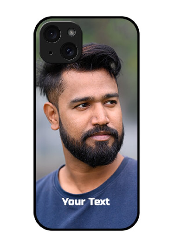 iPhone 15 Plus Custom Glass Phone Case - Photo With Text Design