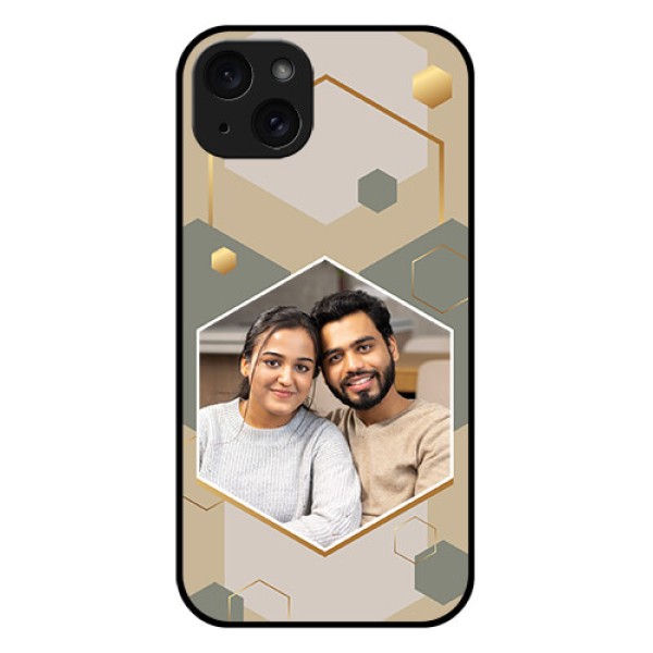 iPhone 15 Plus Custom Glass Phone Case - Stylish Hexagon Pattern Design iPhone 15 Plus Custom Glass Phone Case - Stylish Hexagon Pattern Design