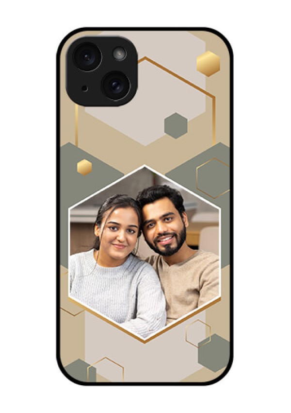 iPhone 15 Plus Custom Glass Phone Case - Stylish Hexagon Pattern Design