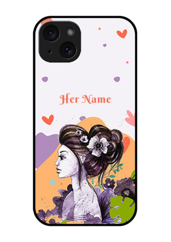 iPhone 15 Plus Custom Glass Phone Case - Woman And Nature Design