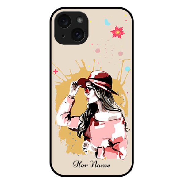 iPhone 15 Plus Custom Glass Phone Case - Women With Pink Hat Design iPhone 15 Plus Custom Glass Phone Case - Women With Pink Hat Design