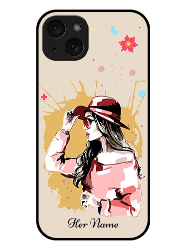 Custom iPhone 15 Plus Custom Glass Phone Case - Women With Pink Hat Design