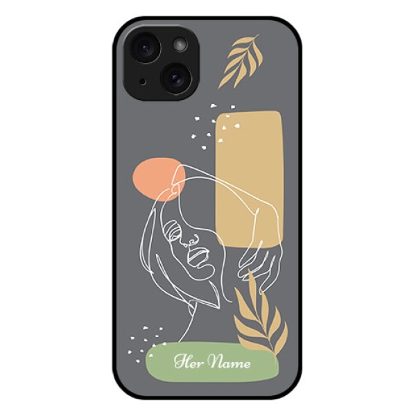 iPhone 15 Plus Custom Glass Phone Case - Gazing Woman Line Art Design iPhone 15 Plus Custom Glass Phone Case - Gazing Woman Line Art Design