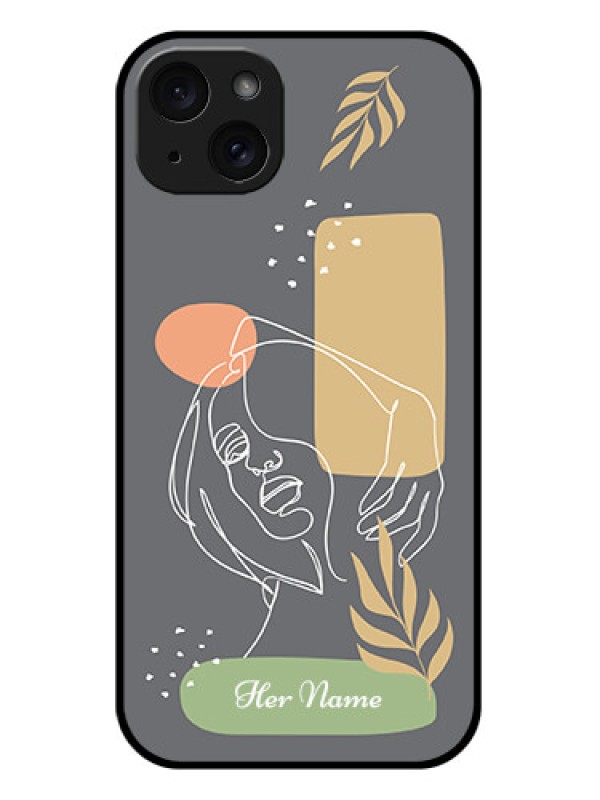 Custom iPhone 15 Plus Custom Glass Phone Case - Gazing Woman Line Art Design