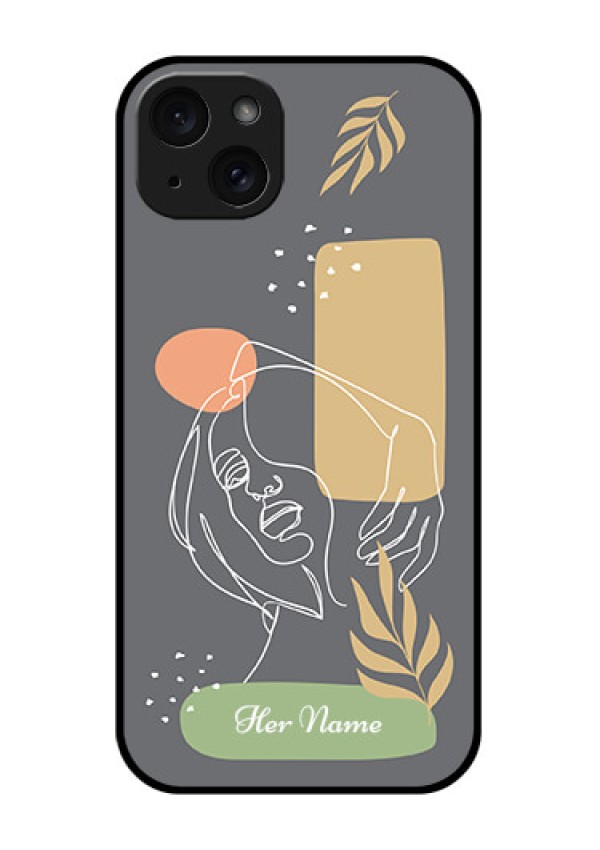 iPhone 15 Plus Custom Glass Phone Case - Gazing Woman Line Art Design