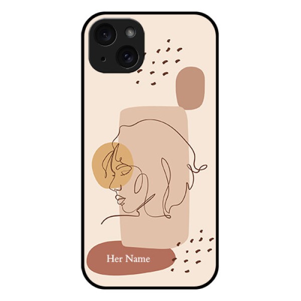 iPhone 15 Plus Custom Glass Phone Case - Calm Woman Line Art Design iPhone 15 Plus Custom Glass Phone Case - Calm Woman Line Art Design