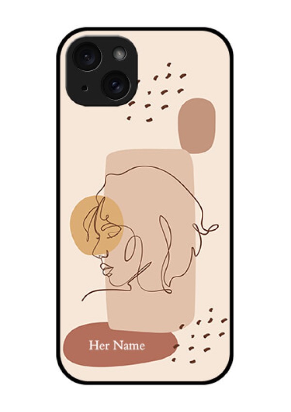 iPhone 15 Plus Custom Glass Phone Case - Calm Woman Line Art Design