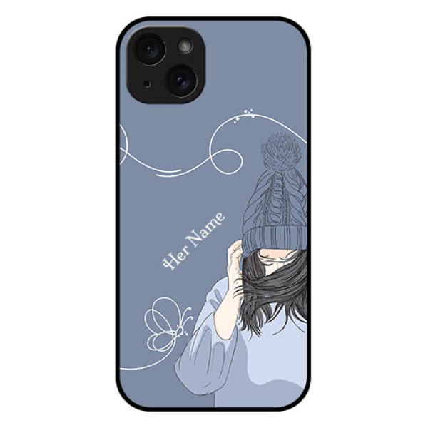 iPhone 15 Plus Custom Glass Phone Case - Girl In Winter Outfit Design iPhone 15 Plus Custom Glass Phone Case - Girl In Winter Outfit Design