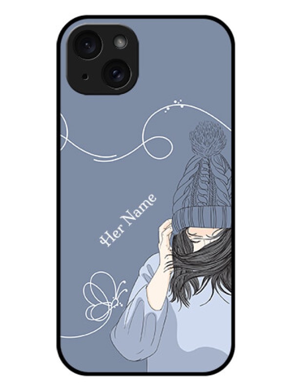 Custom iPhone 15 Plus Custom Glass Phone Case - Girl In Winter Outfit Design
