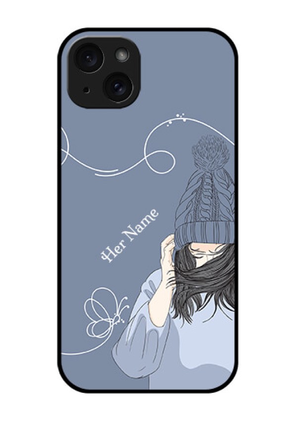 iPhone 15 Plus Custom Glass Phone Case - Girl In Winter Outfit Design