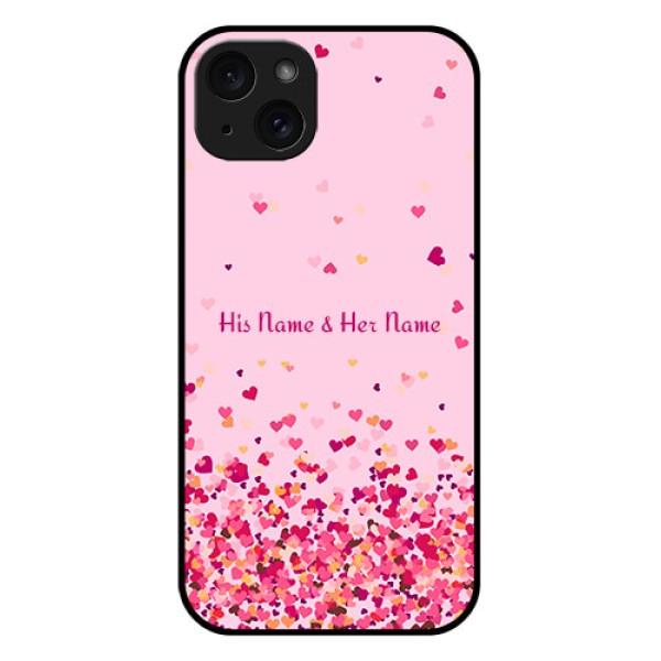 iPhone 15 Plus Custom Glass Phone Case - Floating Hearts Design