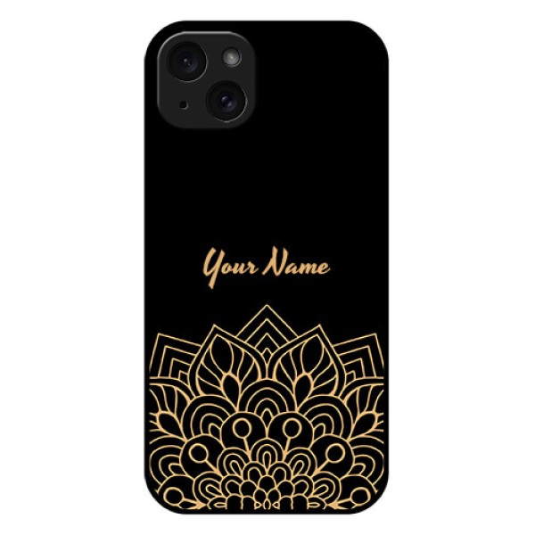 iPhone 15 Plus Custom Glass Phone Case - Golden Mandala Design