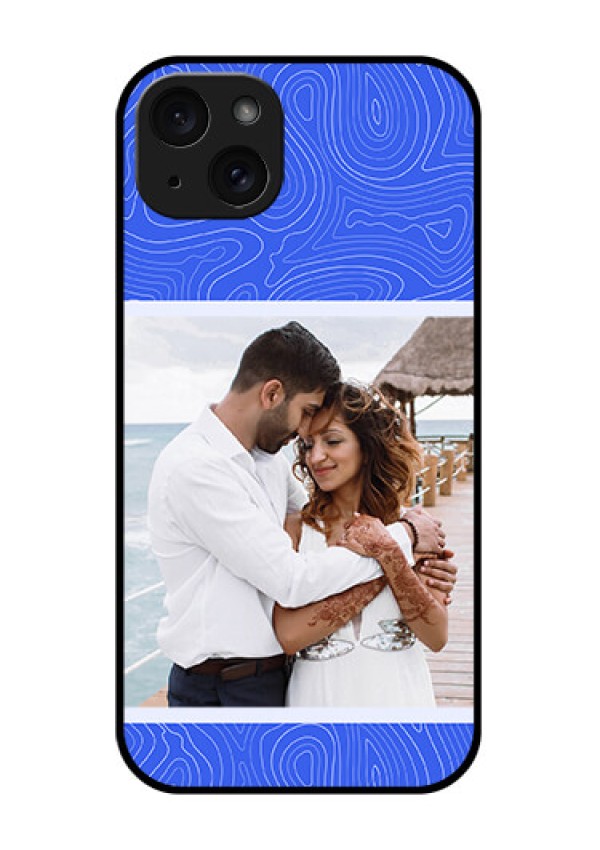 iPhone 15 Plus Custom Glass Phone Case - Curved Line Art With Blue And White Design