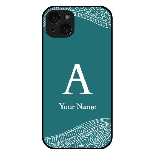 iPhone 15 Plus Custom Glass Phone Case - Line Art Pattern With Custom Name Design iPhone 15 Plus Custom Glass Phone Case - Line Art Pattern With Custom Name Design