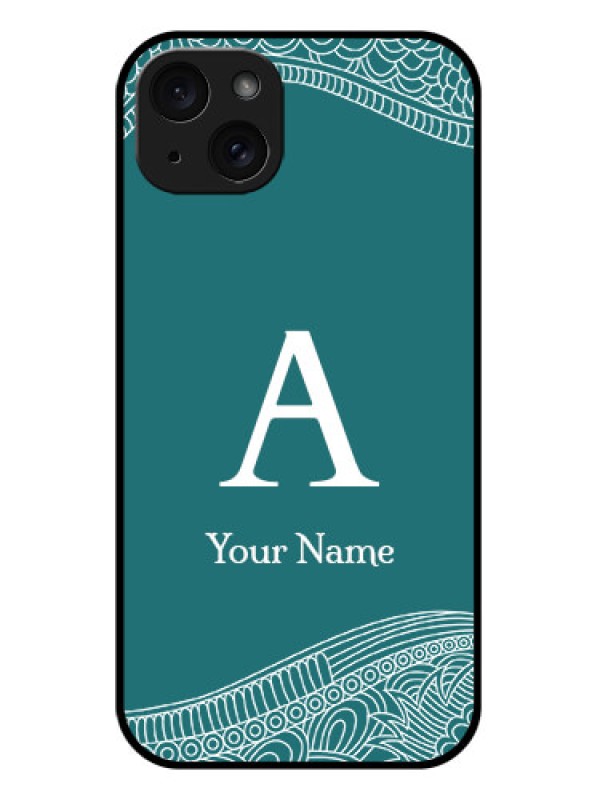 Custom iPhone 15 Plus Custom Glass Phone Case - Line Art Pattern With Custom Name Design