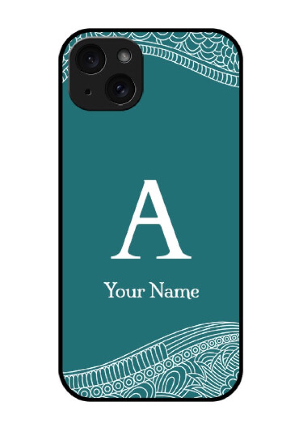 iPhone 15 Plus Custom Glass Phone Case - Line Art Pattern With Custom Name Design