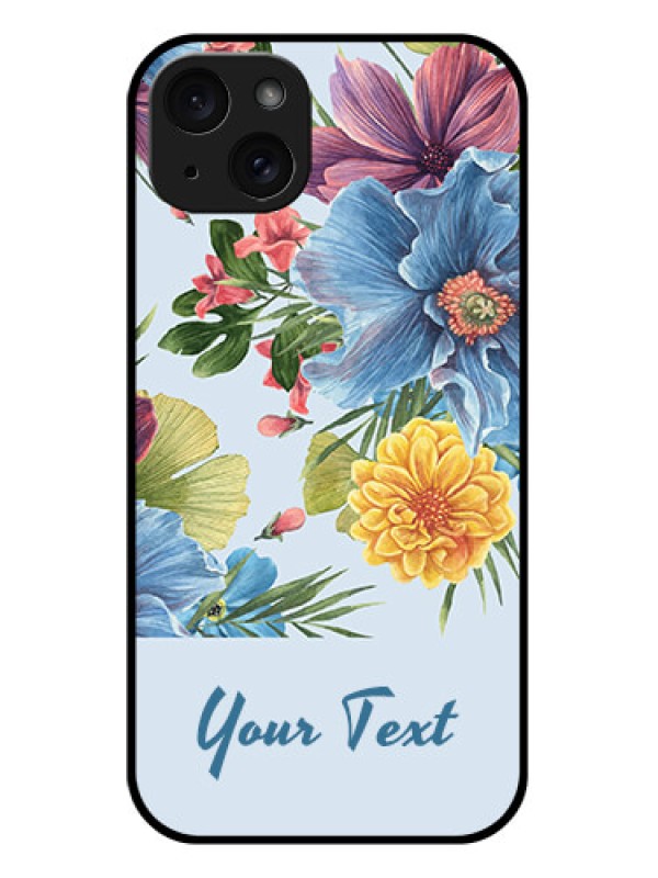 Custom iPhone 15 Plus Custom Glass Phone Case - Stunning Watercolored Flowers Painting Design