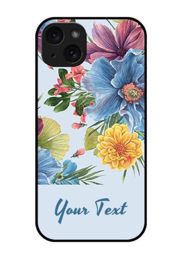iPhone 15 Plus Custom Glass Phone Case - Stunning Watercolored Flowers Painting Design