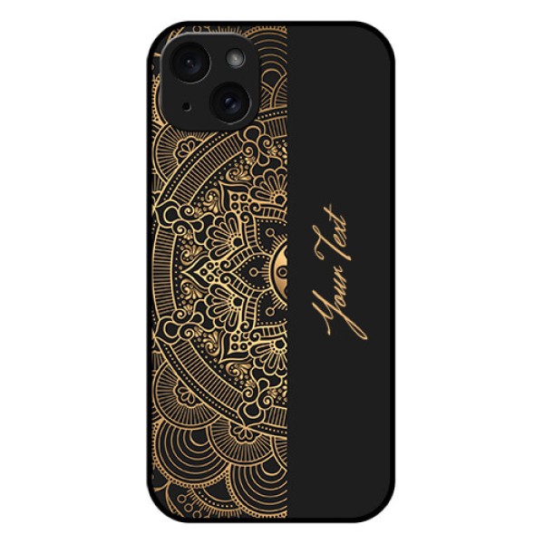 iPhone 15 Plus Custom Glass Phone Case - Mandala Art With Custom Text Design iPhone 15 Plus Custom Glass Phone Case - Mandala Art With Custom Text Design