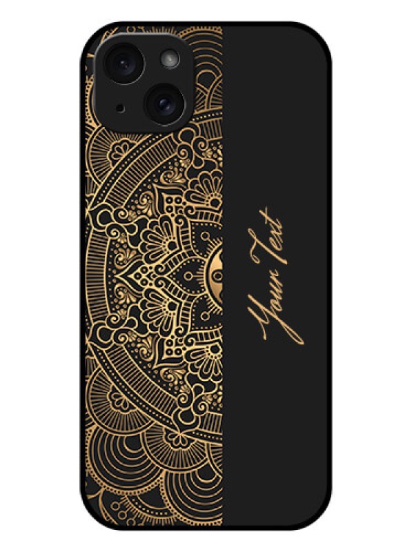 Custom iPhone 15 Plus Custom Glass Phone Case - Mandala Art With Custom Text Design