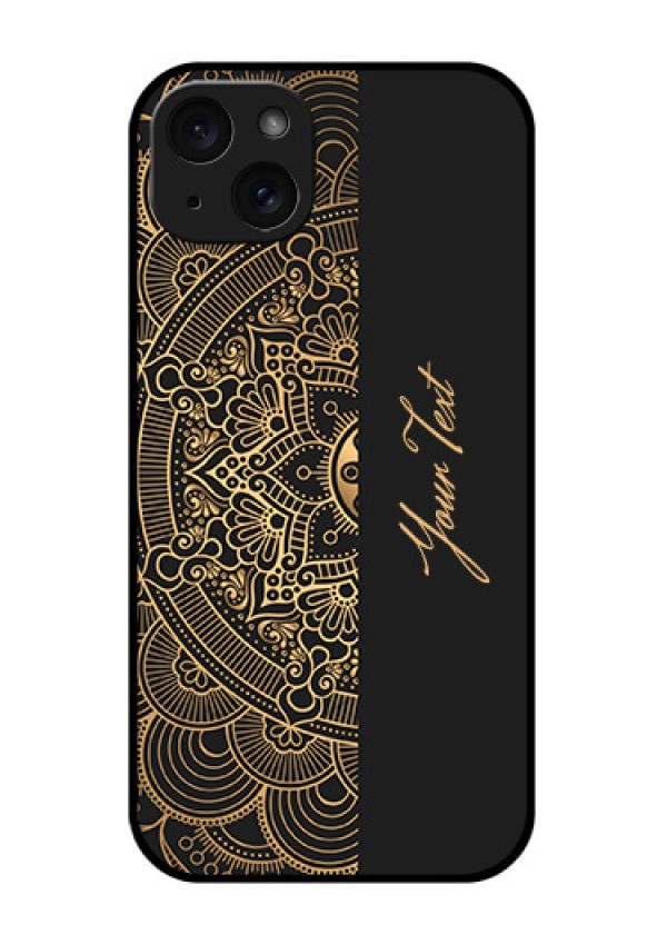 iPhone 15 Plus Custom Glass Phone Case - Mandala Art With Custom Text Design