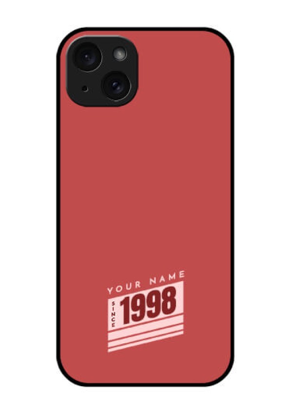 iPhone 15 Plus Custom Glass Phone Case - Red Custom Year Of Birth Design