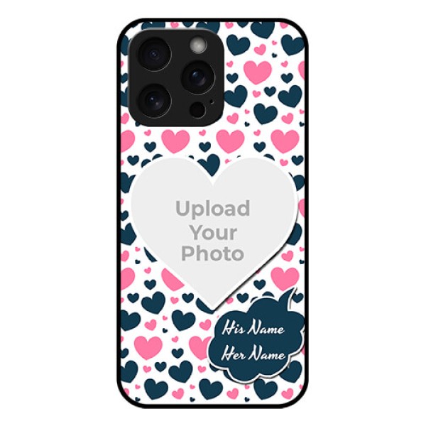 iPhone 15 Pro Max Custom Glass Phone Case - Pink & Blue Heart Design iPhone 15 Pro Max Custom Glass Phone Case - Pink & Blue Heart Design