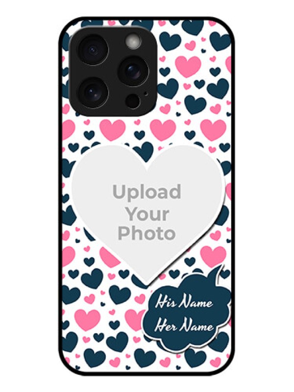 Custom iPhone 15 Pro Max Custom Glass Phone Case - Pink & Blue Heart Design