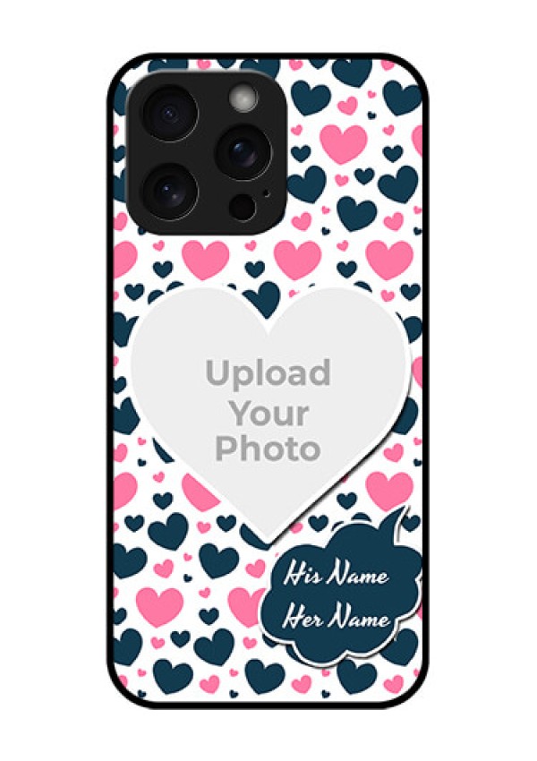 iPhone 15 Pro Max Custom Glass Phone Case - Pink & Blue Heart Design