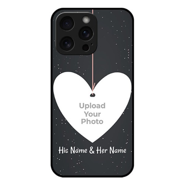 iPhone 15 Pro Max Custom Glass Phone Case - Hanging Heart Design