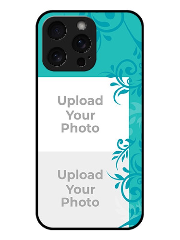 Custom iPhone 15 Pro Max Custom Glass Phone Case - With Photo And Green Floral Design