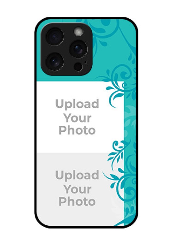 iPhone 15 Pro Max Custom Glass Phone Case - With Photo And Green Floral Design