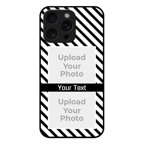 iPhone 15 Pro Max Custom Glass Phone Case - Black And White Stripes Design