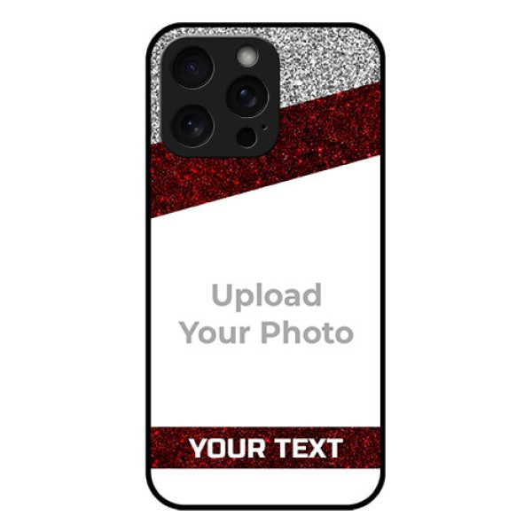 iPhone 15 Pro Max Custom Glass Phone Case - Image Holder With Glitter Strip Design iPhone 15 Pro Max Custom Glass Phone Case - Image Holder With Glitter Strip Design