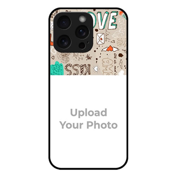 iPhone 15 Pro Max Custom Glass Phone Case - Love Doodle Pattern