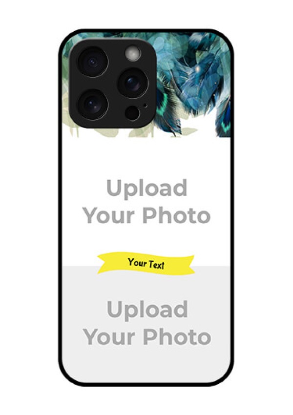 iPhone 15 Pro Max Custom Glass Phone Case - Image With Boho Peacock Feather Design