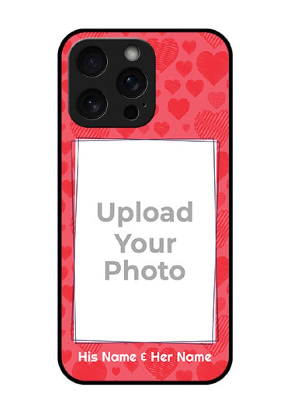 iPhone 15 Pro Max Custom Glass Phone Case - With Red Heart Symbols Design