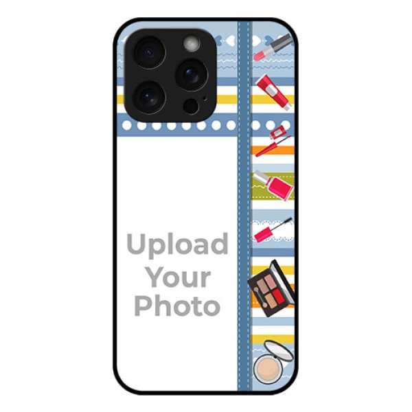 iPhone 15 Pro Max Custom Glass Phone Case - Makeup Icons Design