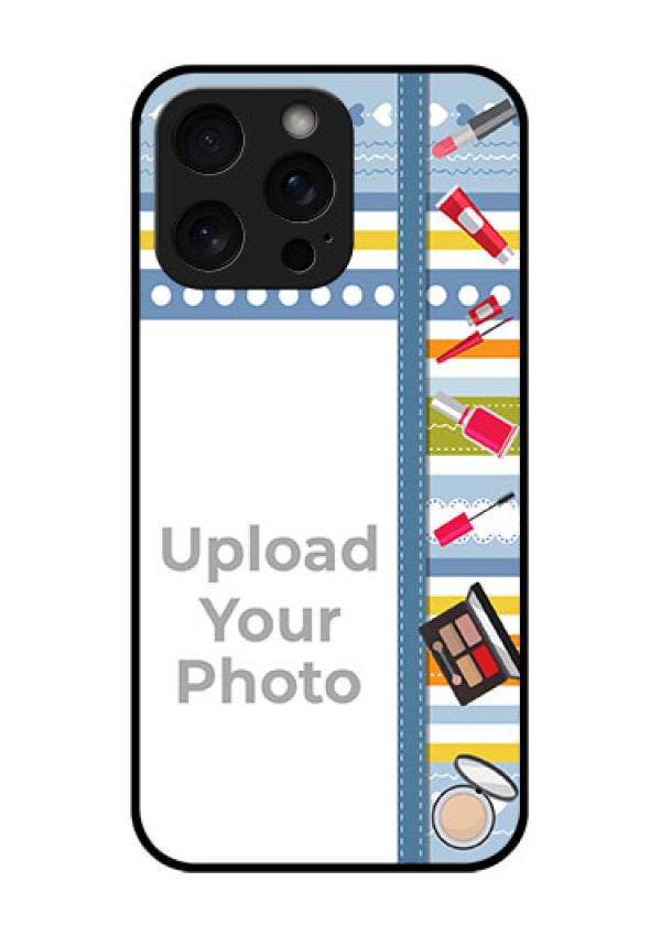 iPhone 15 Pro Max Custom Glass Phone Case - Makeup Icons Design