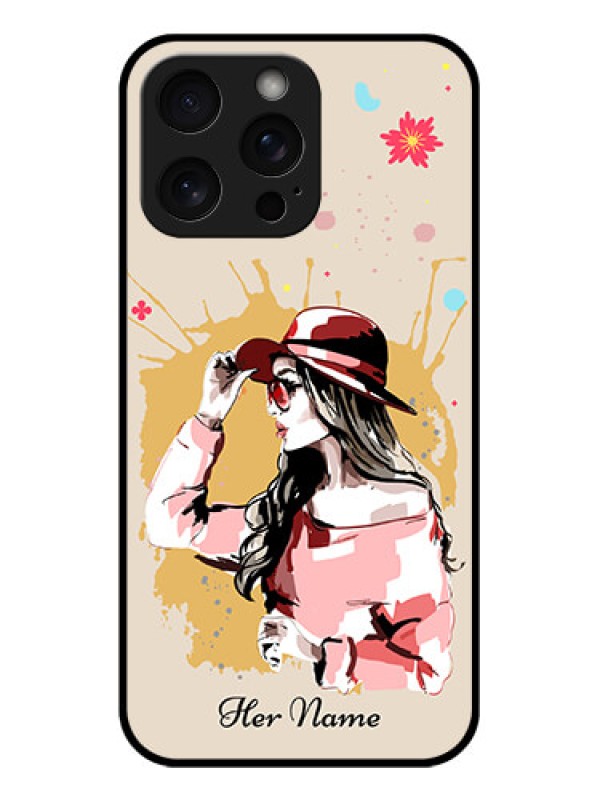 Custom iPhone 15 Pro Max Custom Glass Phone Case - Women With Pink Hat Design