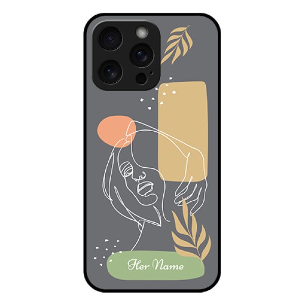 iPhone 15 Pro Max Custom Glass Phone Case - Gazing Woman Line Art Design iPhone 15 Pro Max Custom Glass Phone Case - Gazing Woman Line Art Design