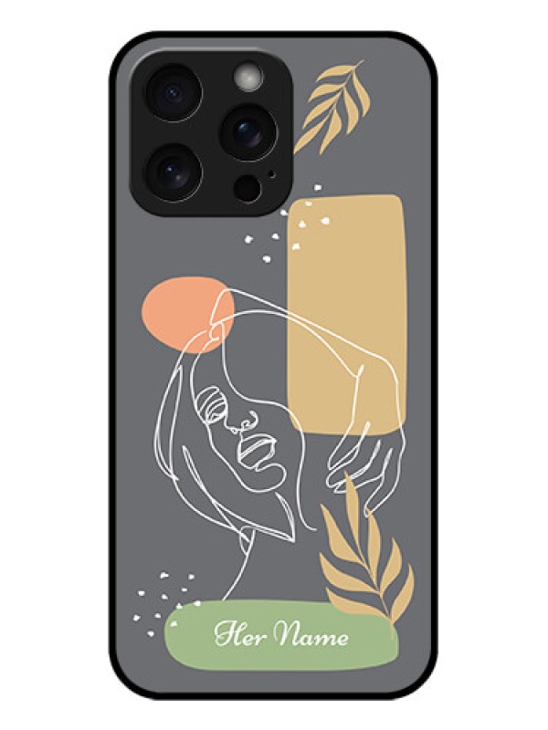 Custom iPhone 15 Pro Max Custom Glass Phone Case - Gazing Woman Line Art Design