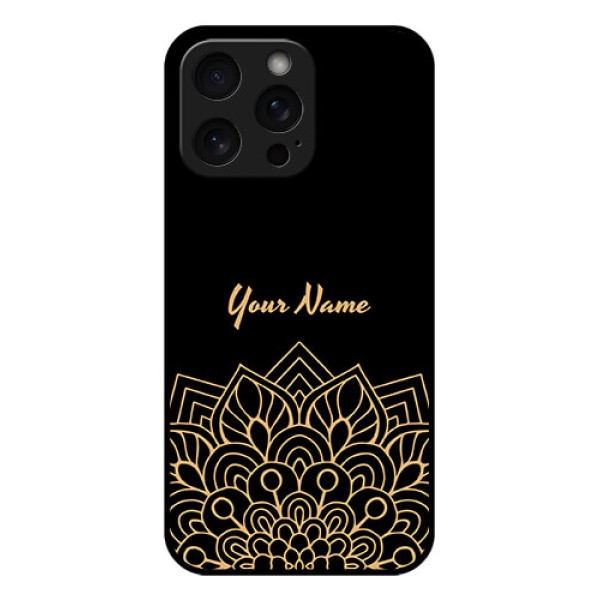 iPhone 15 Pro Max Custom Glass Phone Case - Golden Mandala Design