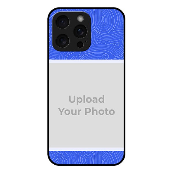 iPhone 15 Pro Max Custom Glass Phone Case - Curved Line Art With Blue And White Design iPhone 15 Pro Max Custom Glass Phone Case - Curved Line Art With Blue And White Design