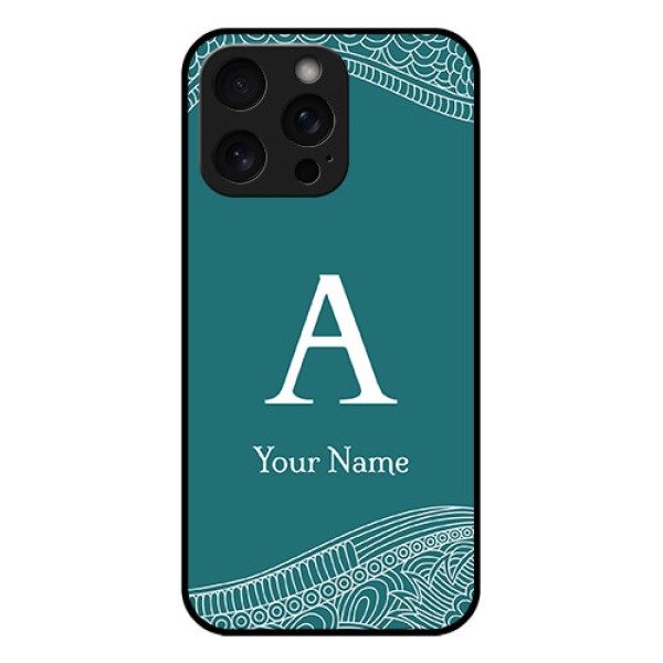 iPhone 15 Pro Max Custom Glass Phone Case - Line Art Pattern With Custom Name Design iPhone 15 Pro Max Custom Glass Phone Case - Line Art Pattern With Custom Name Design