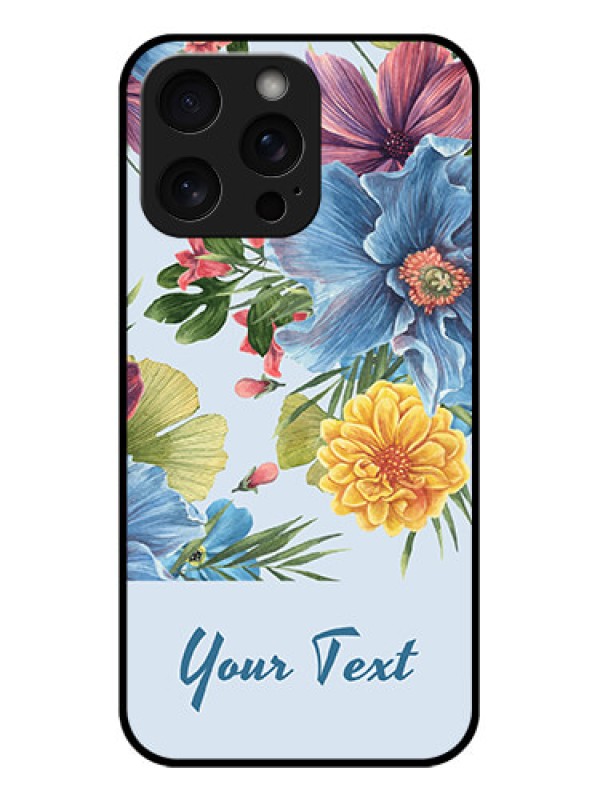 Custom iPhone 15 Pro Max Custom Glass Phone Case - Stunning Watercolored Flowers Painting Design