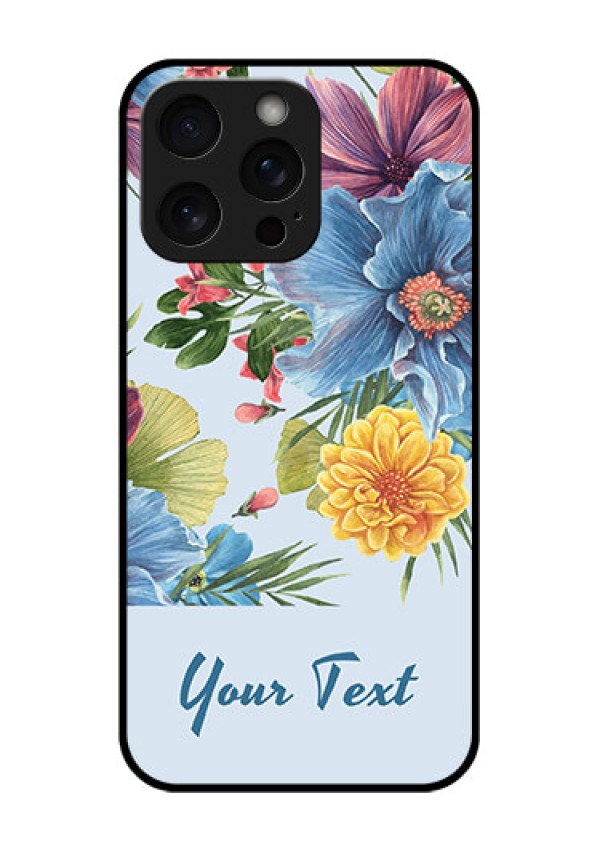 iPhone 15 Pro Max Custom Glass Phone Case - Stunning Watercolored Flowers Painting Design