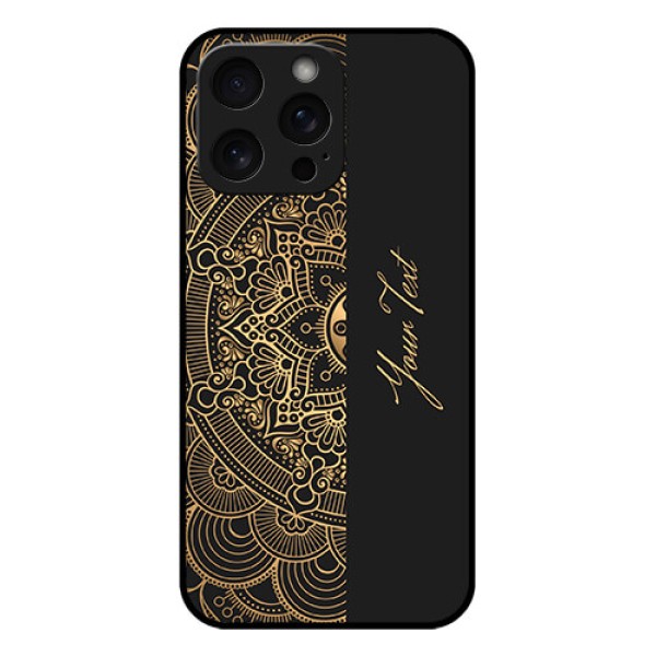 iPhone 15 Pro Max Custom Glass Phone Case - Mandala Art With Custom Text Design iPhone 15 Pro Max Custom Glass Phone Case - Mandala Art With Custom Text Design