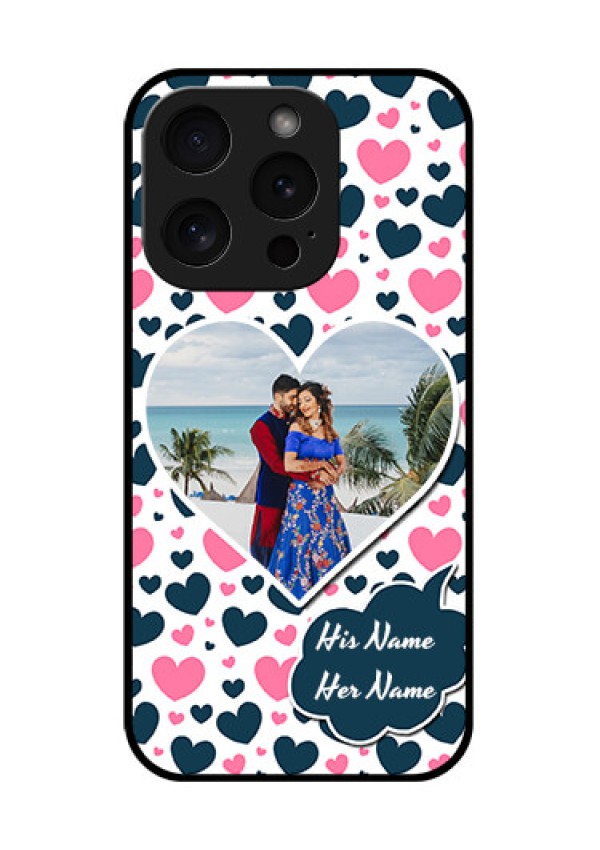 Apple iPhone 15 Pro Custom Glass Phone Case - Pink & Blue Heart Design